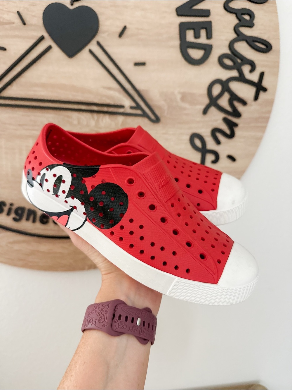 Native Shoes Kids Red Mickey Slip-On Water-Friendly Sneakers J4